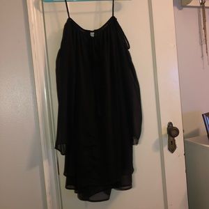 black shoulder out dress